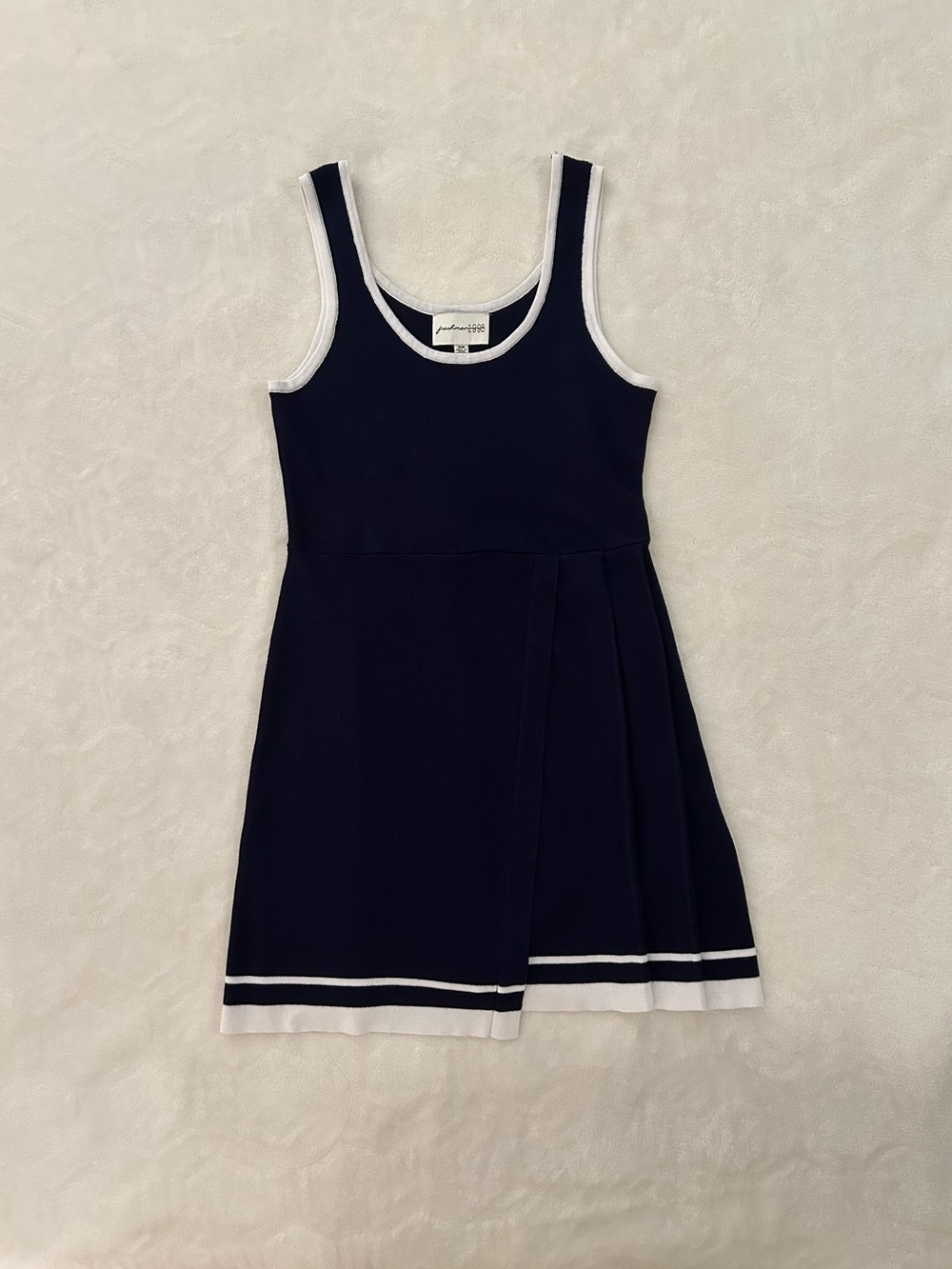 Navy and White Tank Mini Dress – Classic Knit Style